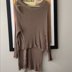 High-low distressed sweater